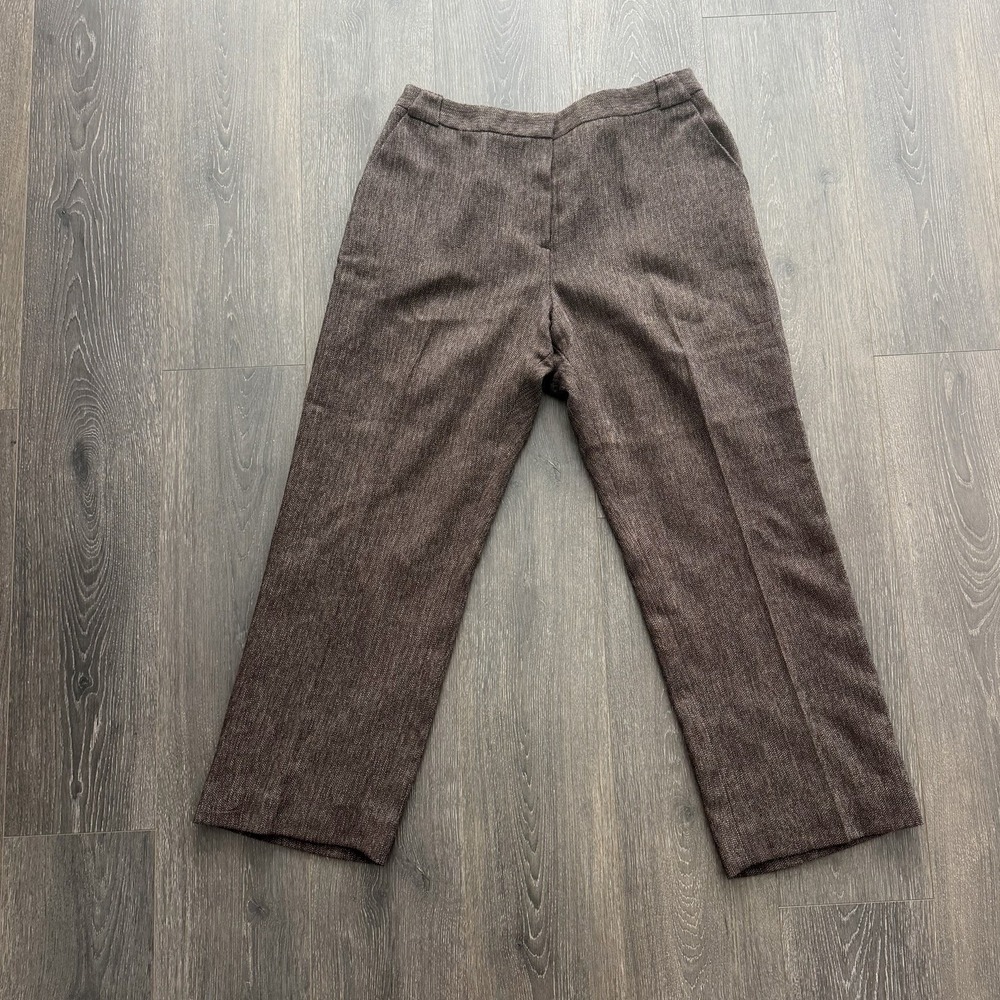 Rena Rowan Brown Merino Wool High Waisted Pants Trousers 16 Academia Heritage